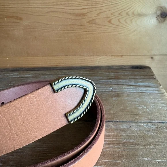 Anthropologie Tan Leather Belt with Brass Toned Western Style Buckle - Picture 5 of 12